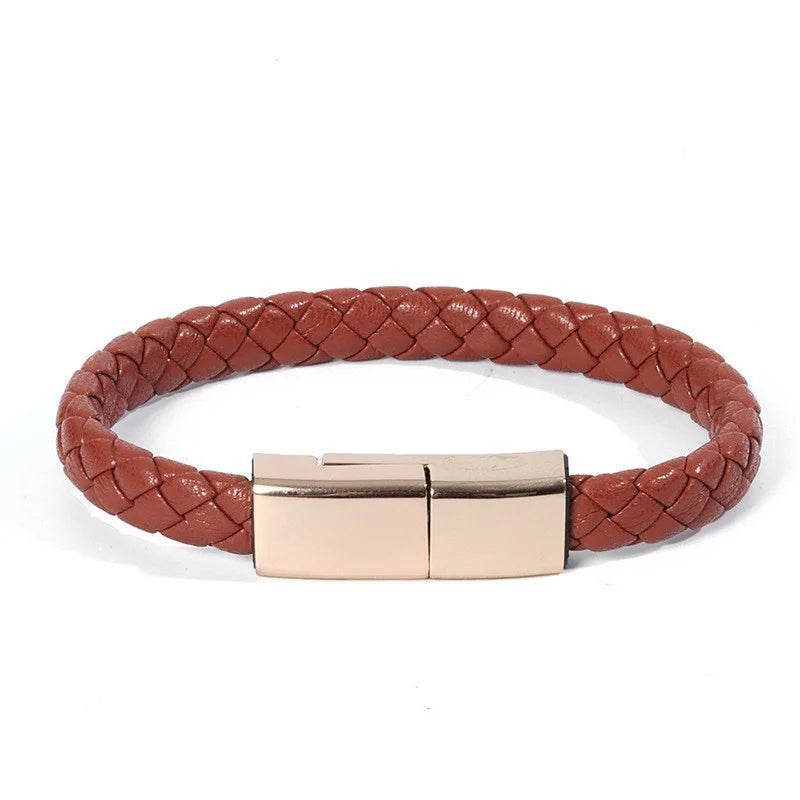 Fashion Leather Charging Bracelet – Portable USB Cable for Android & iPhone