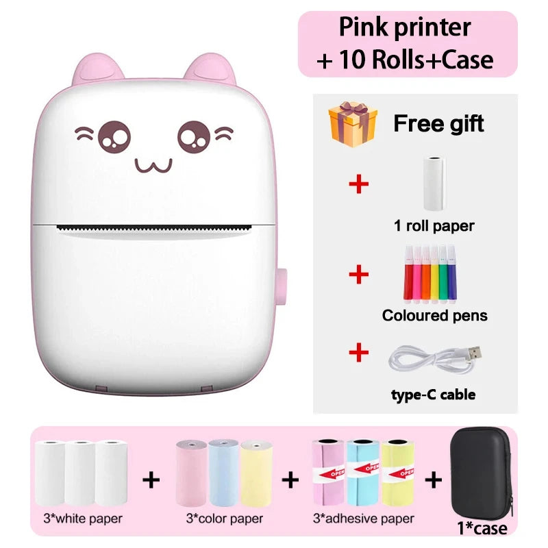 Cute Cat Mini Printer – Wireless 58mm Thermal Photo & Label Printer
