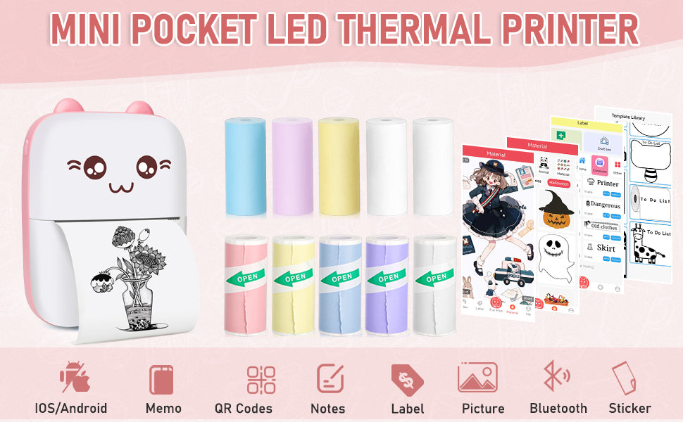 Cute Cat Mini Printer – Wireless 58mm Thermal Photo & Label Printer