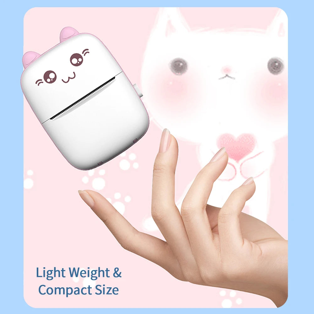Cute Cat Mini Printer – Wireless 58mm Thermal Photo & Label Printer