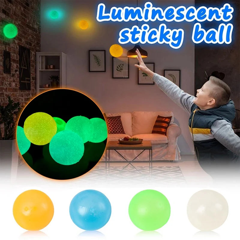 Glow-in-the-Dark Sticky Balls – High Bounce Luminous Stress Toy for Kids & Adults