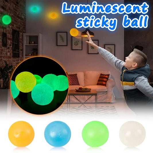 Glow-in-the-Dark Sticky Balls – High Bounce Luminous Stress Toy for Kids & Adults