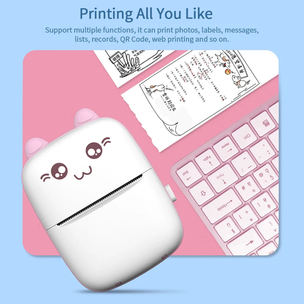 Cute Cat Mini Printer – Wireless 58mm Thermal Photo & Label Printer