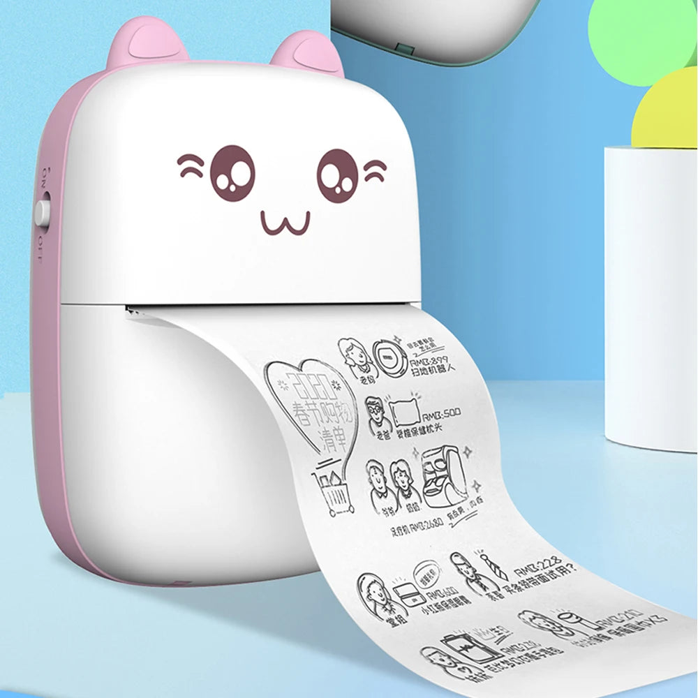 Cute Cat Mini Printer – Wireless 58mm Thermal Photo & Label Printer