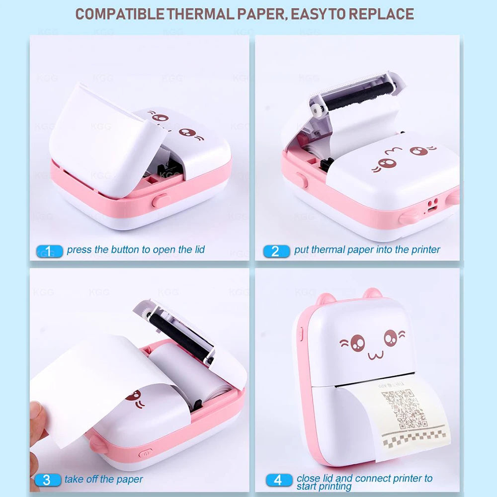 Cute Cat Mini Printer – Wireless 58mm Thermal Photo & Label Printer