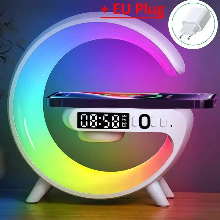 “3-in-1 Wireless Charger Stand Alarm Clock & Bluetooth Speaker