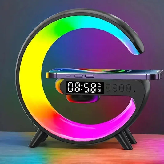 “3-in-1 Wireless Charger Stand Alarm Clock & Bluetooth Speaker
