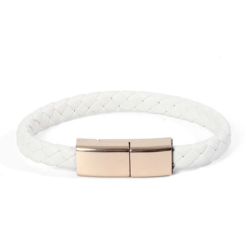 Fashion Leather Charging Bracelet – Portable USB Cable for Android & iPhone