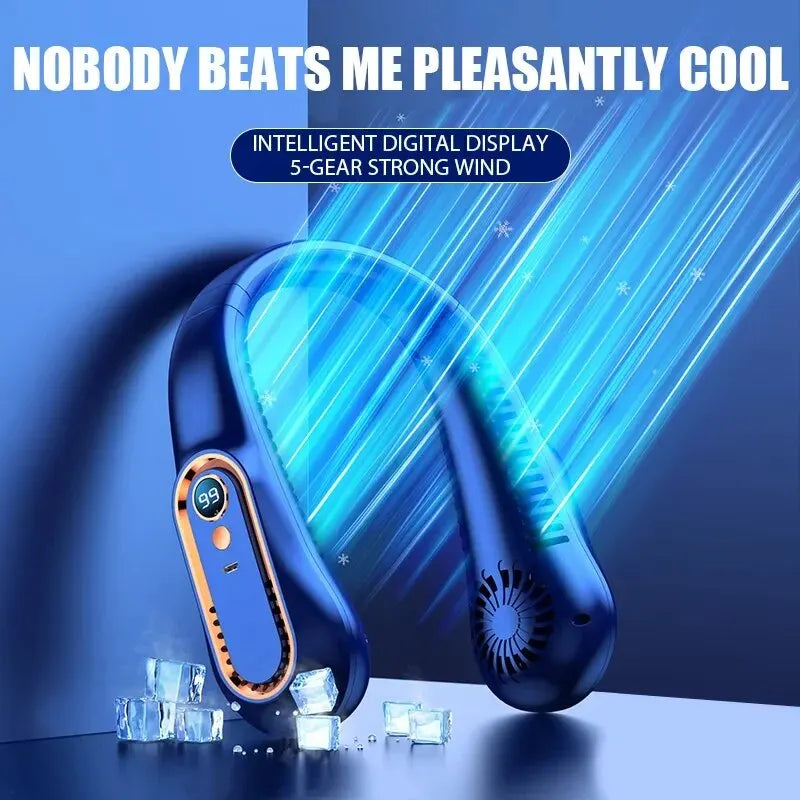 Portable Bladeless Neck Fan – 5-Speed USB Cooling Fan with Digital Display for Summer