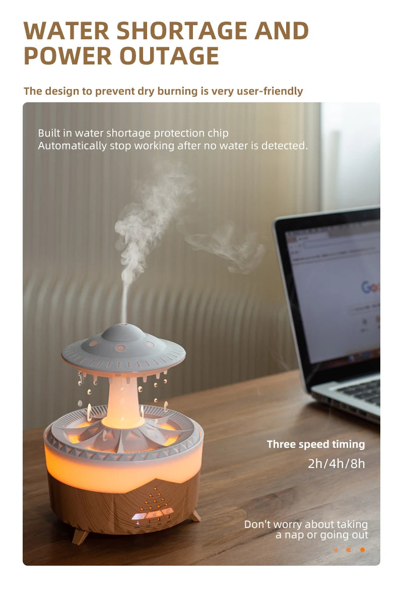 Rain Cloud Aroma Diffuser – 350ml USB Humidifier with Remote & LED Lights