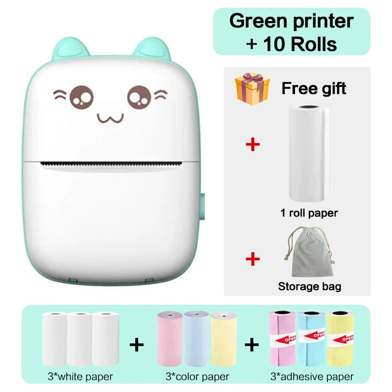 Cute Cat Mini Printer – Wireless 58mm Thermal Photo & Label Printer