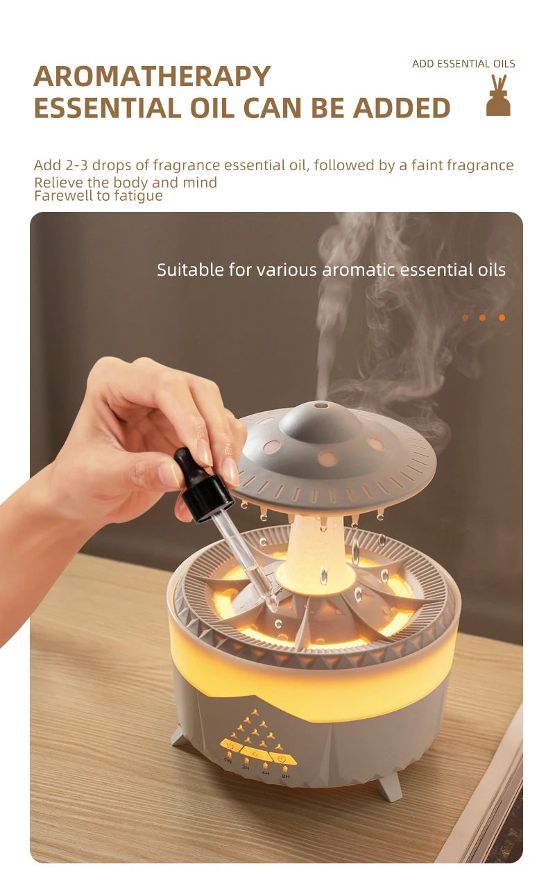 Rain Cloud Aroma Diffuser – 350ml USB Humidifier with Remote & LED Lights