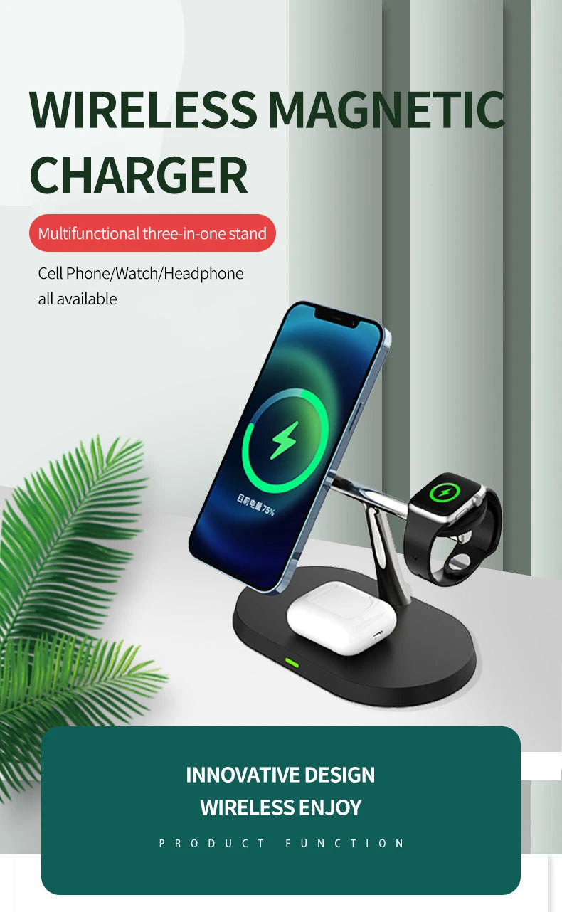 3-in-1  Wireless Charger Stand for iPhone,Watch & AirPods