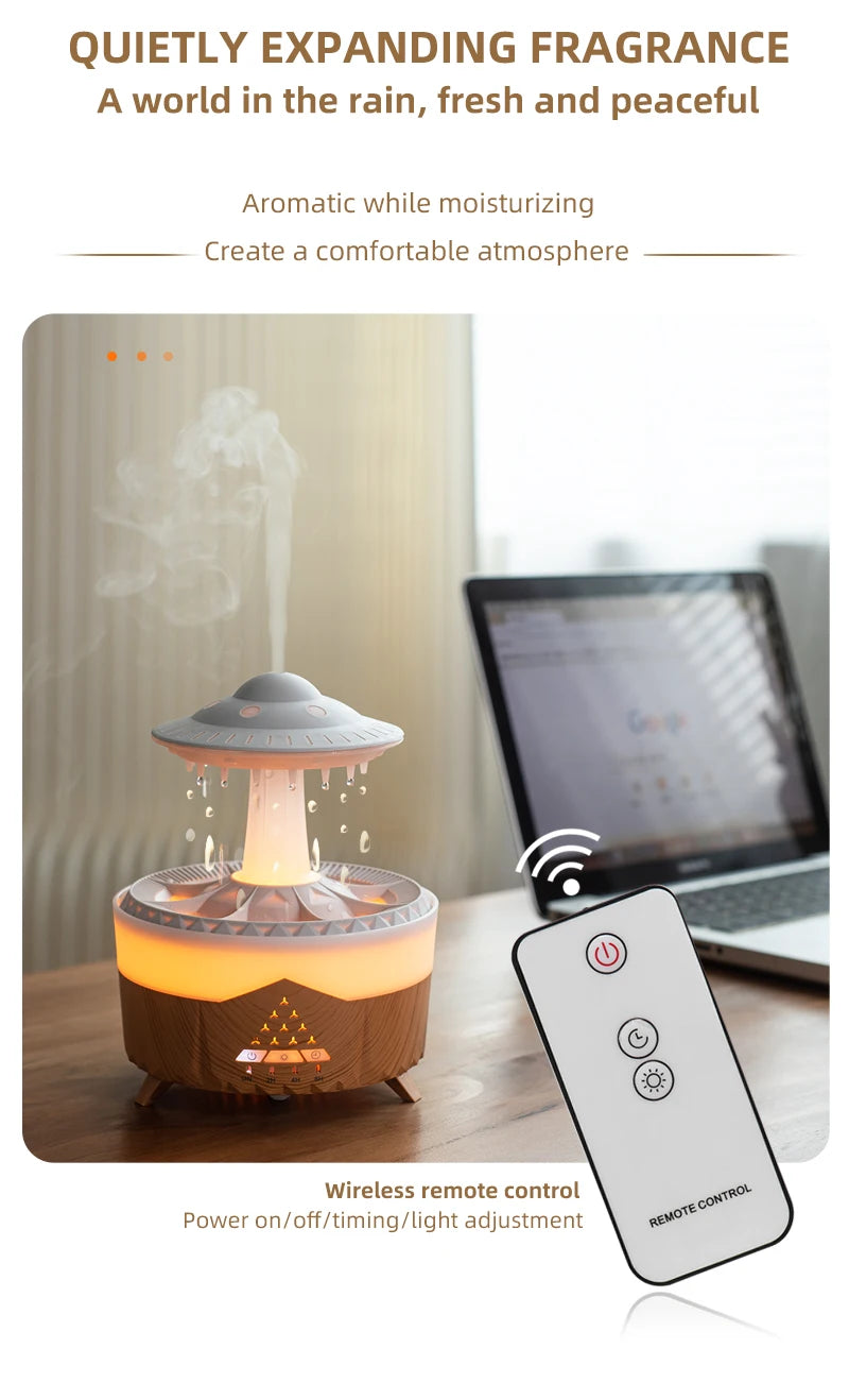 Rain Cloud Aroma Diffuser – 350ml USB Humidifier with Remote & LED Lights