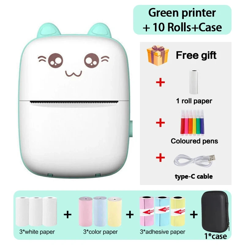 Cute Cat Mini Printer – Wireless 58mm Thermal Photo & Label Printer