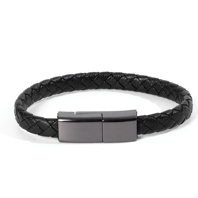Fashion Leather Charging Bracelet – Portable USB Cable for Android & iPhone