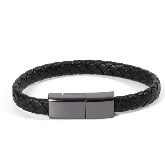 Fashion Leather Charging Bracelet – Portable USB Cable for Android & iPhone