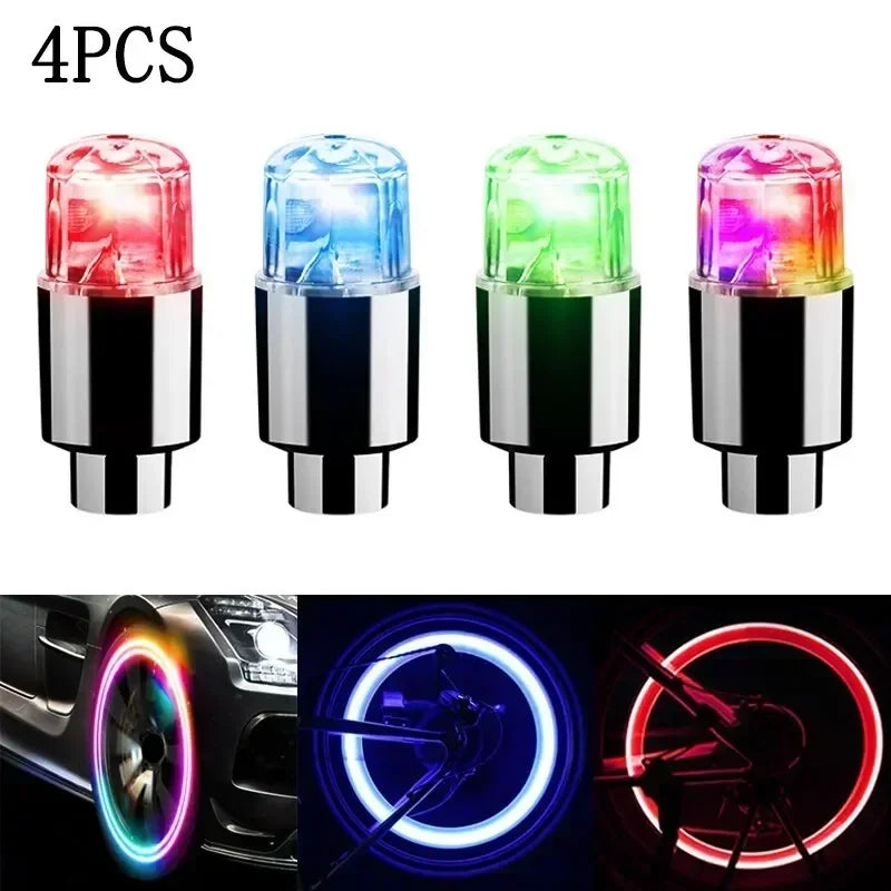 LED Tire Valve Stem Lights – 4PCS Glow Caps for Cars, Motorcycles & Bicycles