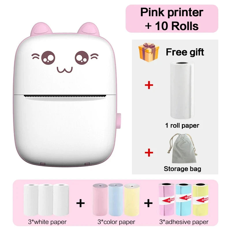 Cute Cat Mini Printer – Wireless 58mm Thermal Photo & Label Printer